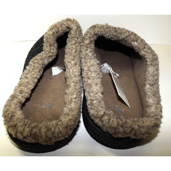 Isotoner US 13-14 men's striped scuff slippers faux fur trim memory foam New - Picture 4 of 7
